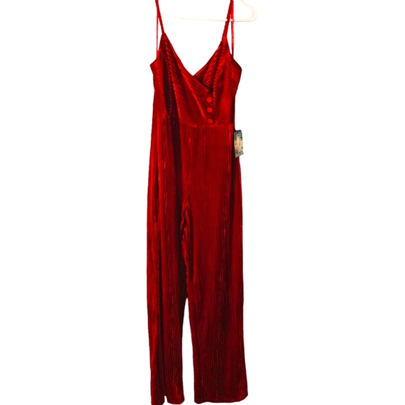 Cherie Los Angeles Full Velvet Burgundy/Red Jumpsuit **NWT** Size